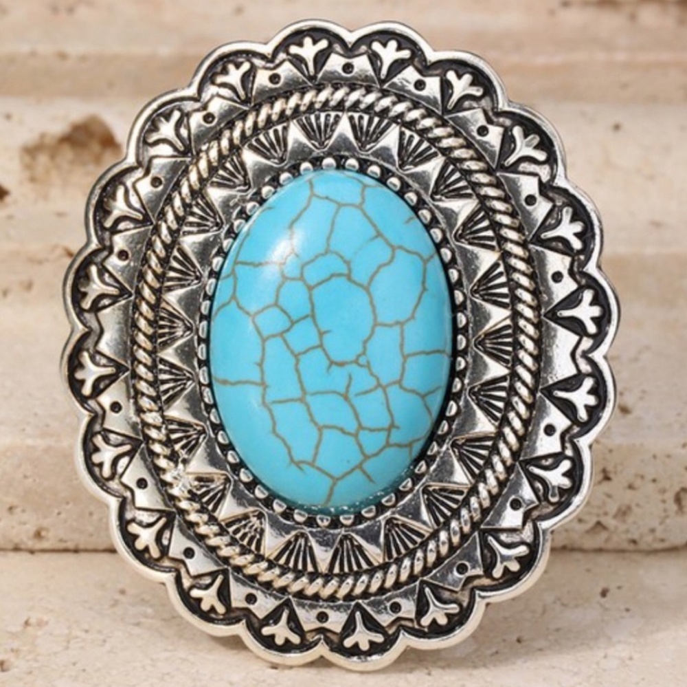 Boho Mandala Flower Turquoise Ring - Picture 4 of 7